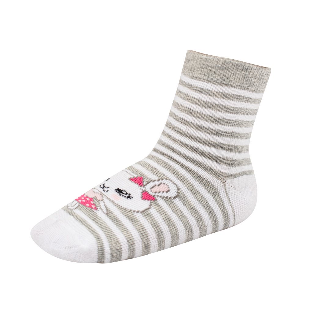 Dětské bavlněné ponožky New Baby - šedé pruhy králík - šedá/98 (2-3r)