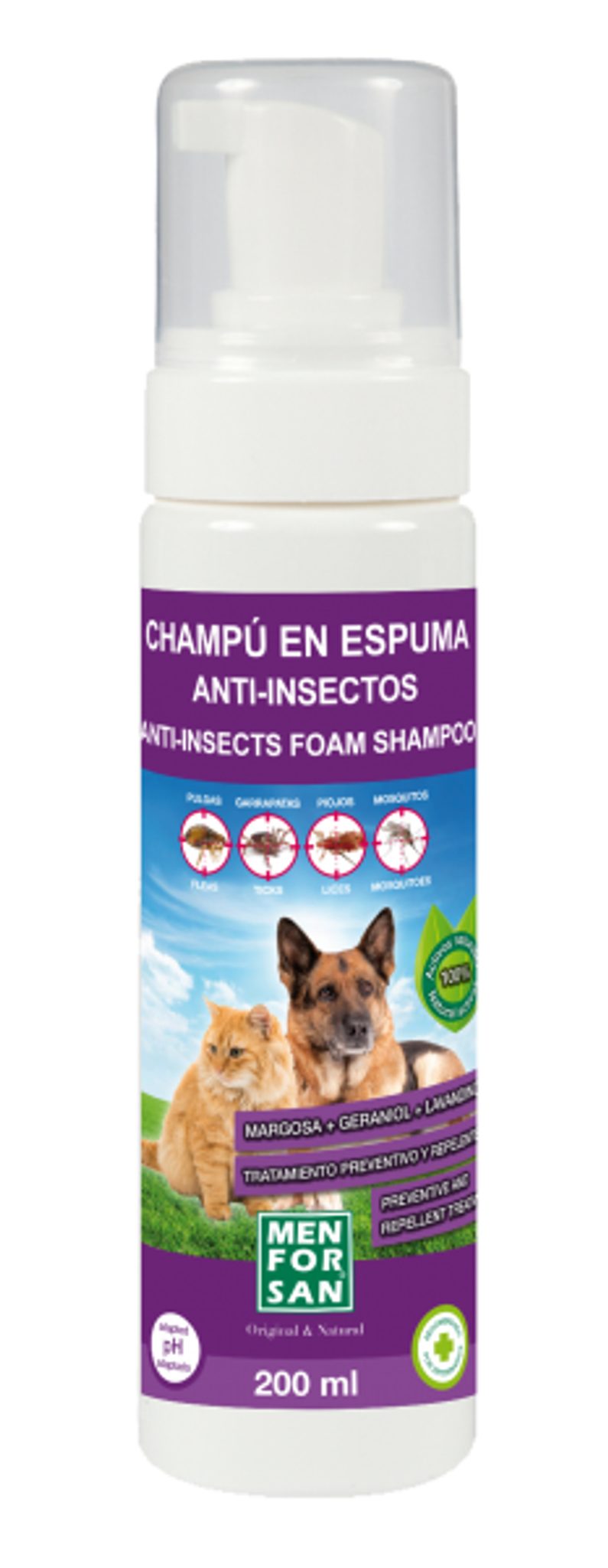 Menforsan repelentní pěnový šampon pro psy a kočky s margosou 200ml