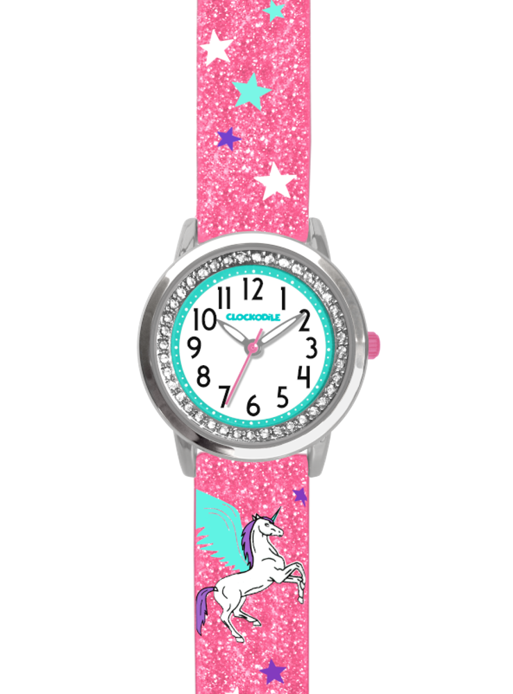 CLOCKODILE Růžové třpytivé dívčí dětské hodinky s jednorožcem a kamínky UNICORN