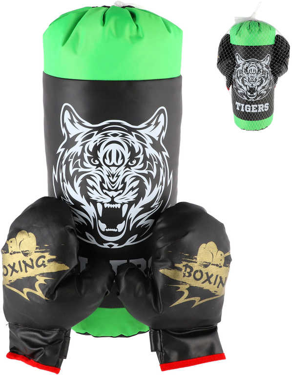 Boxovací pytel dětský černo-zelený Tigers 50cm set s boxerskými rukavicemi
