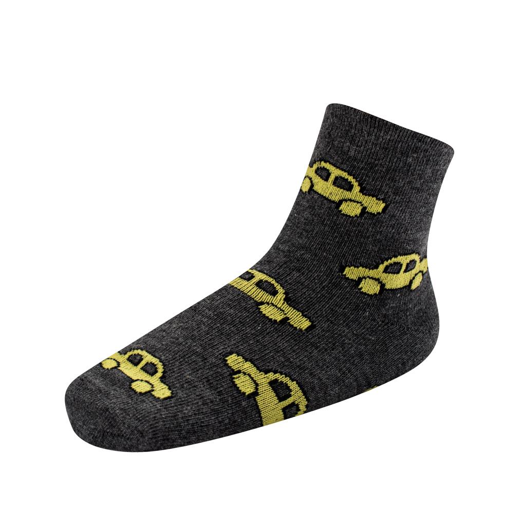 Dětské bavlněné ponožky New Baby - šedé se žlutým autem - šedá/98 (2-3r)