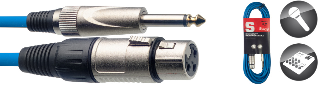 Stagg SMC3XP CBL, kabel mikrofonní XLR/Jack, 3m, modrý
