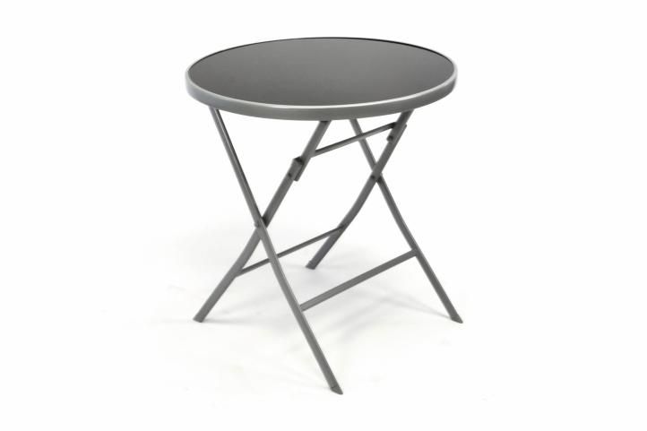 Zahradní bistro stolek skleněný se sklopnou deskou - stříbrný
