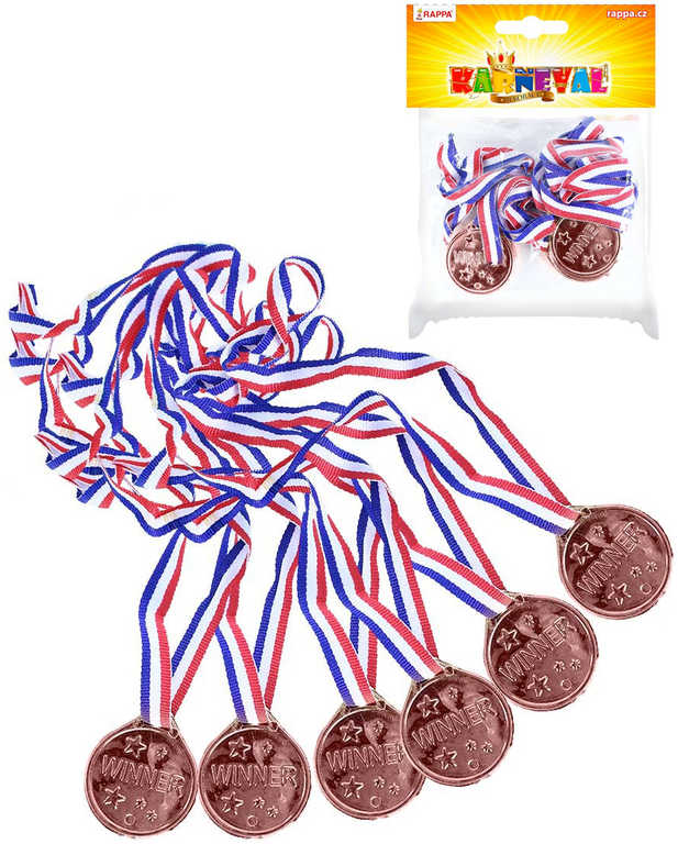Medaile bronzová na šňůrce trikolora set 6ks v sáčku plast