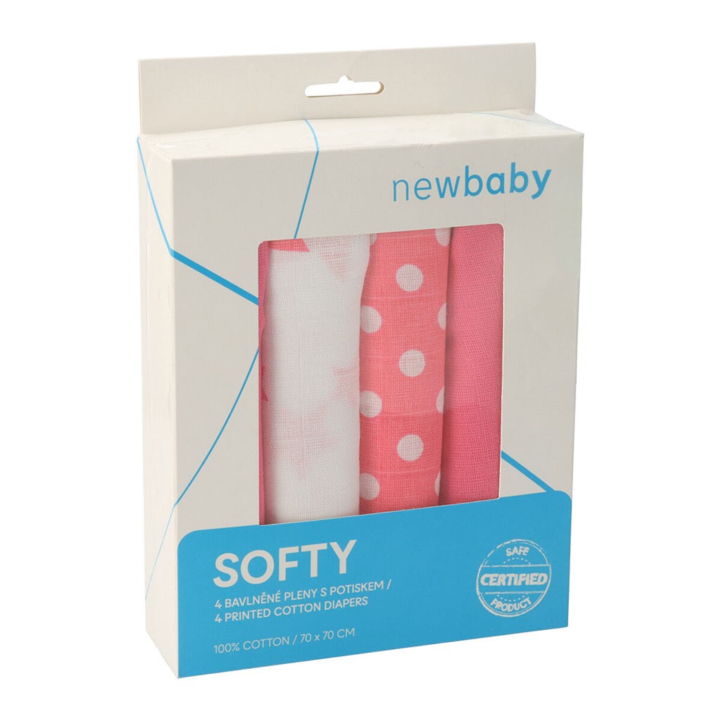 Látkové bavlněné pleny New Baby Softy s potiskem 70 x 70 cm 4 ks