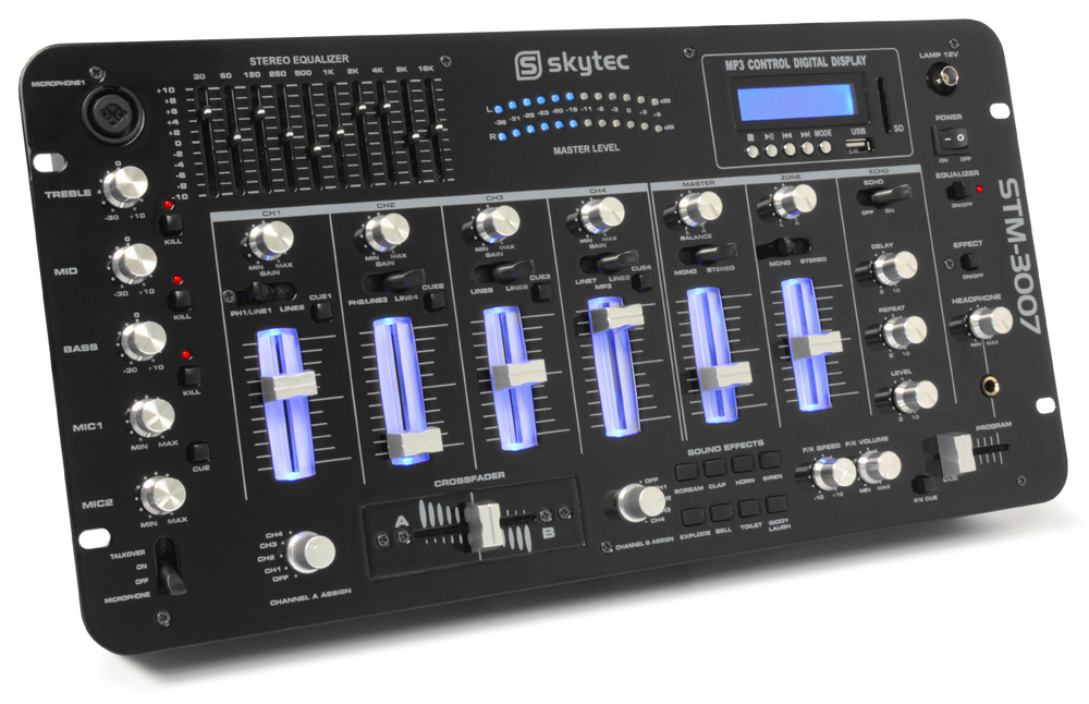 Skytec STM-3007, 6-kanálový mix pult s SD/USB/MP3/LED/Bluetooth 19"