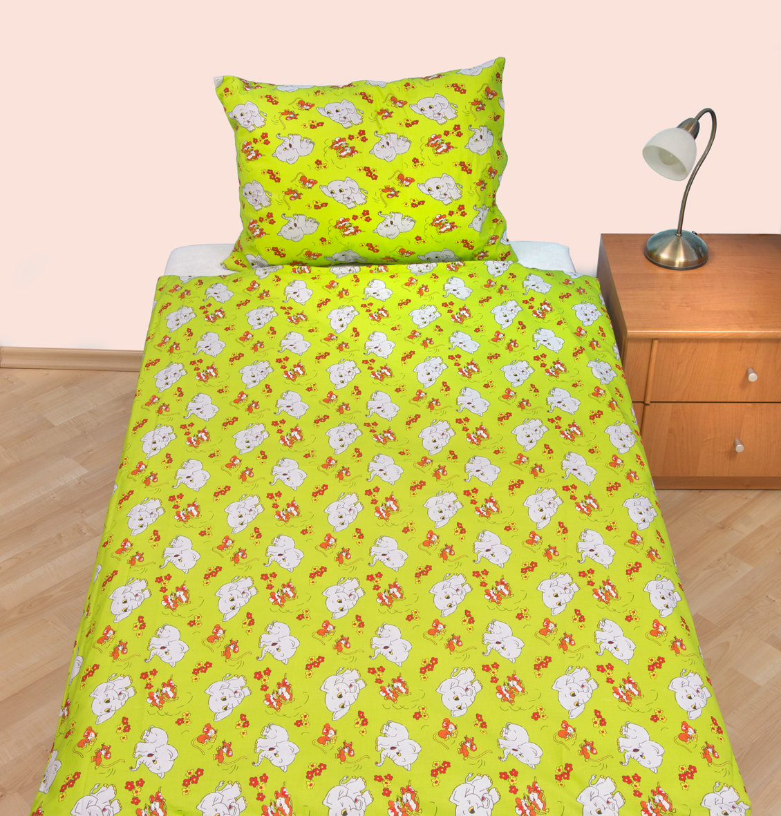 Povlečení dětské bavlna velká postel Slůně zelené, Výběr zapínání: - zipový uzávěr