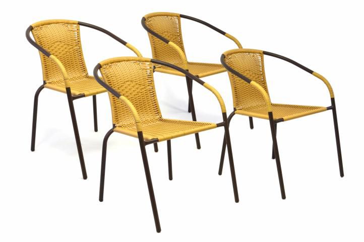 Sada 4 kusů zahradních židlí s polyratanovým výpletem - béžová