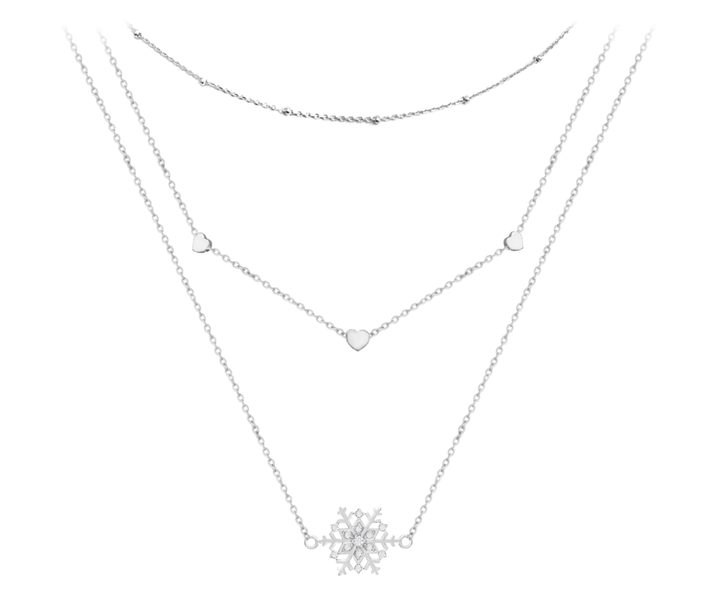 Trojitý stříbrný náhrdelník MINET VLOČKA s bílými zirkony