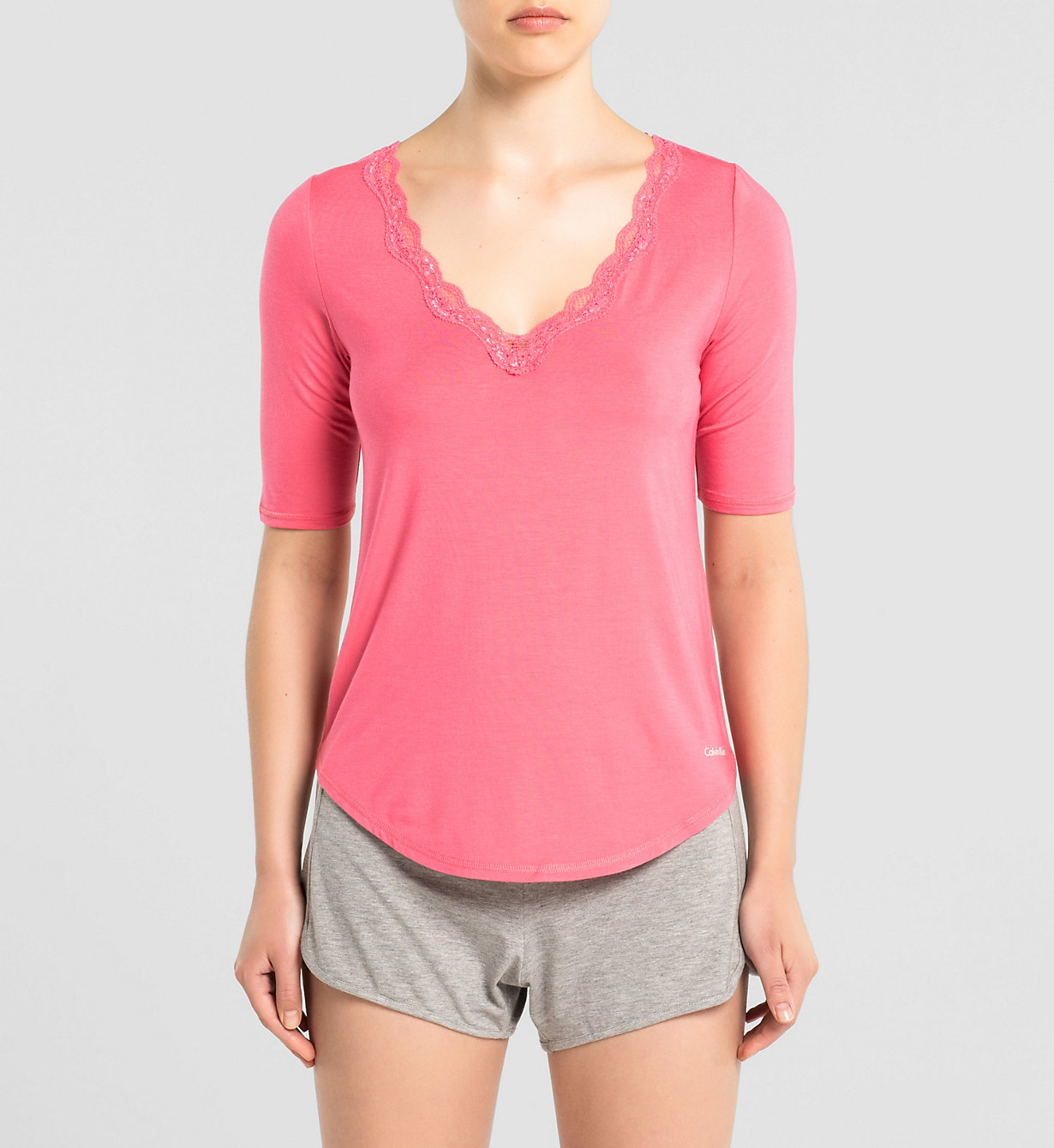 Dámské tričko Lace Trim Top QS5661E - Calvin Klein - Růžová/S