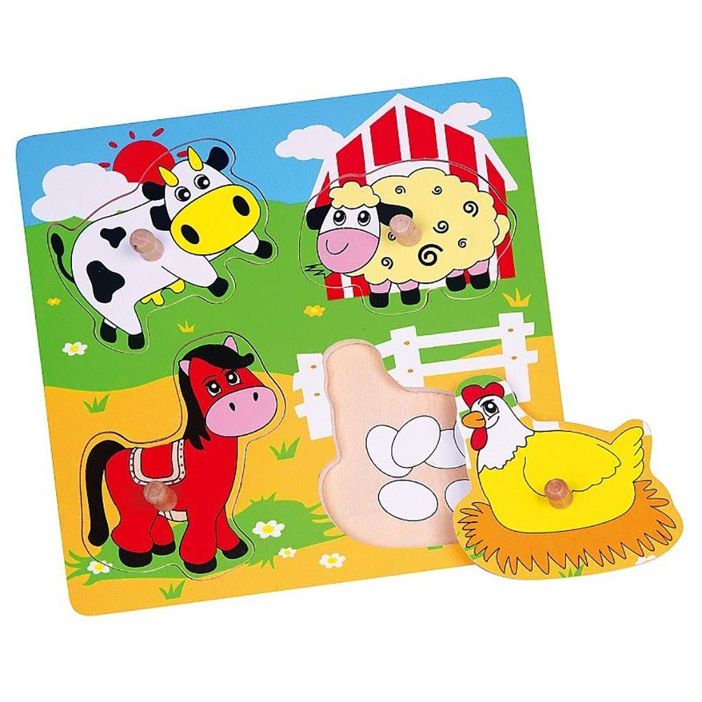  - Dětské dřevěné puzzle s úchyty Viga překvapení Farma - multicolor