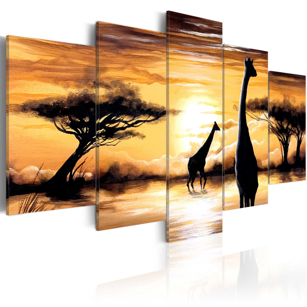 Pětidílný obraz - žirafy v Africe