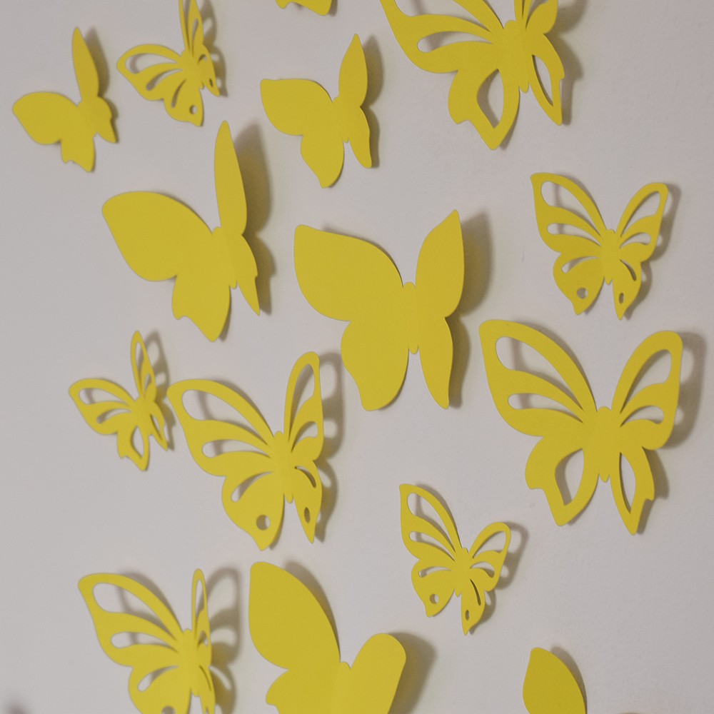 3D motýl - žlutý 2 kompletní sety (16 ks motýlů) Set - 2 kompletní sety (16 ks motýlů) Set