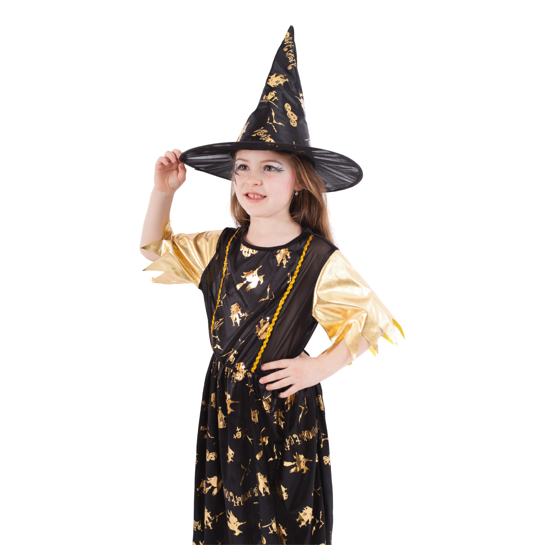 Dětský kostým čarodějnice černo-zlatá (M)