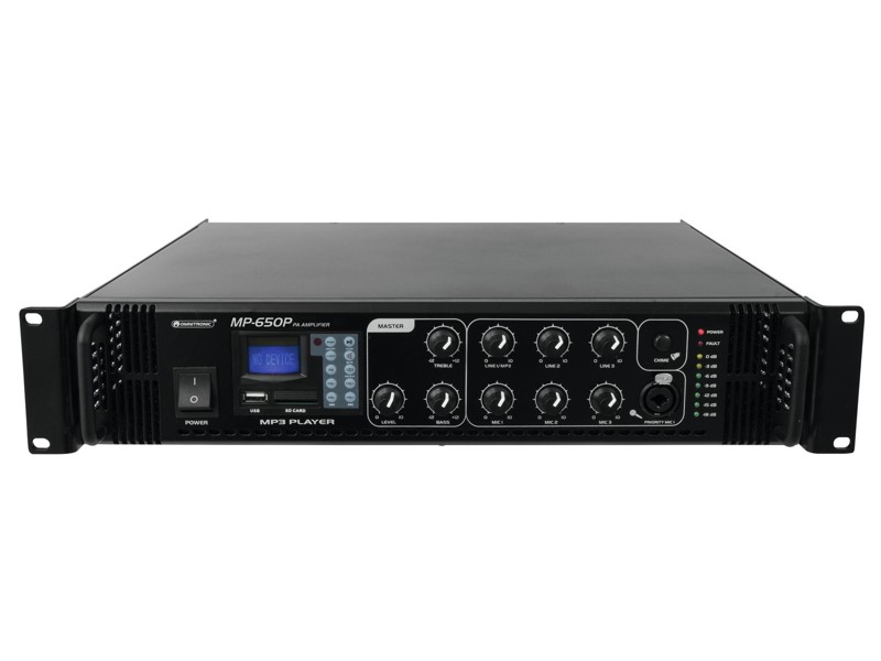 Omnitronic MP-650P, 100V mixážní zesilovač, 650W, MP3