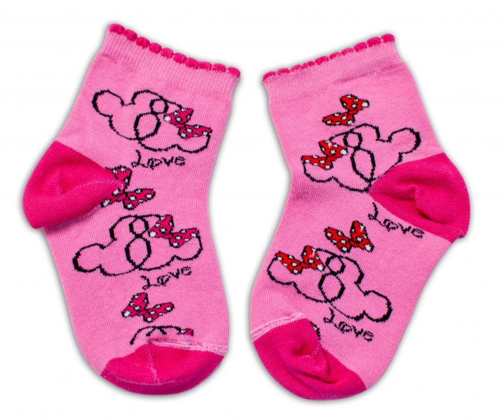 Baby Nellys Bavlněné ponožky Minnie Love - tmavě růžové, vel.