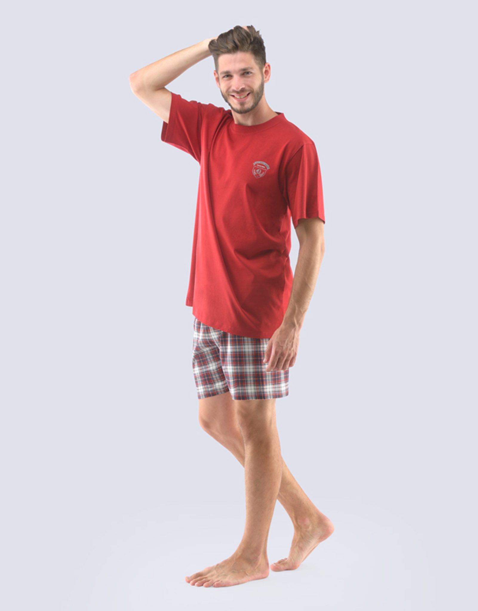 GINA pánské pyžamo krátké pánské, šité, s potiskem Pyžama 2021 79112P - brandy lékořice