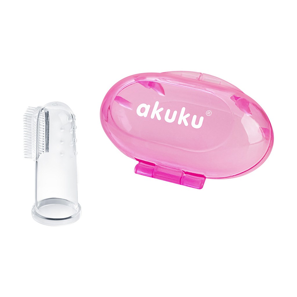 První zubní kartáček - s pouzdrem Akuku - růžová