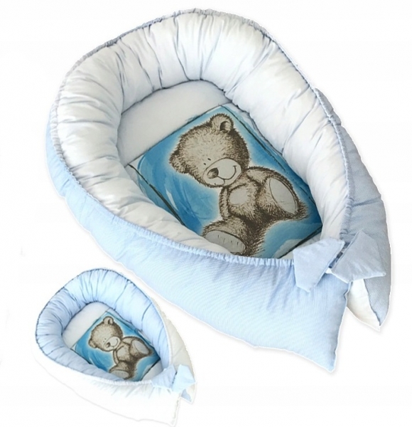 Baby Nellys Oboustranné hnízdečko, kokon Teddy 80x45x15cm - modré