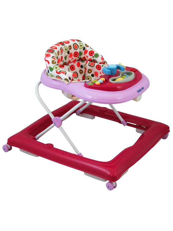 Dětské chodítko Baby Mix - s volantem a silikonovými kolečky tmavě růžové - dle obrázku
