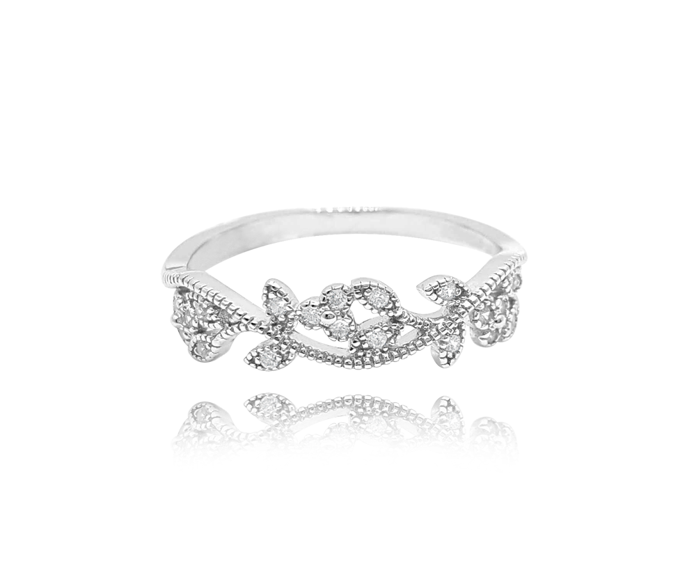 Rozkvetlý stříbrný prsten MINET FLOWERS s bílými zirkony vel. 54