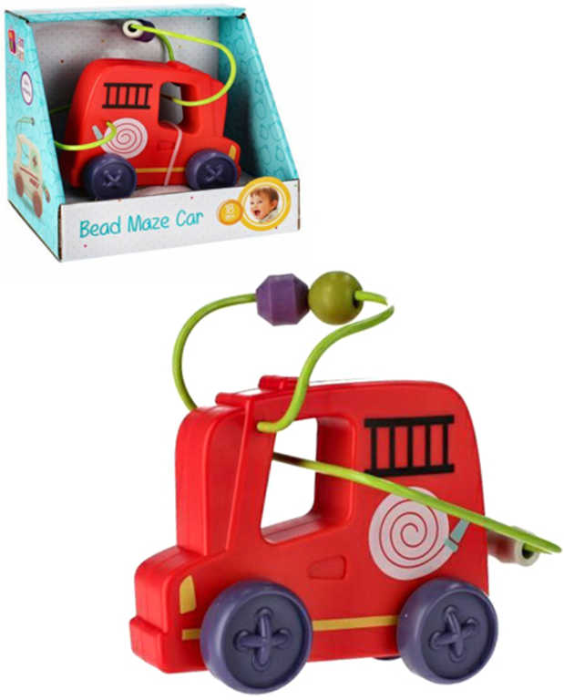 BAM BAM Baby auto hasiči na setrvačník labyrint motorický s korálky plast