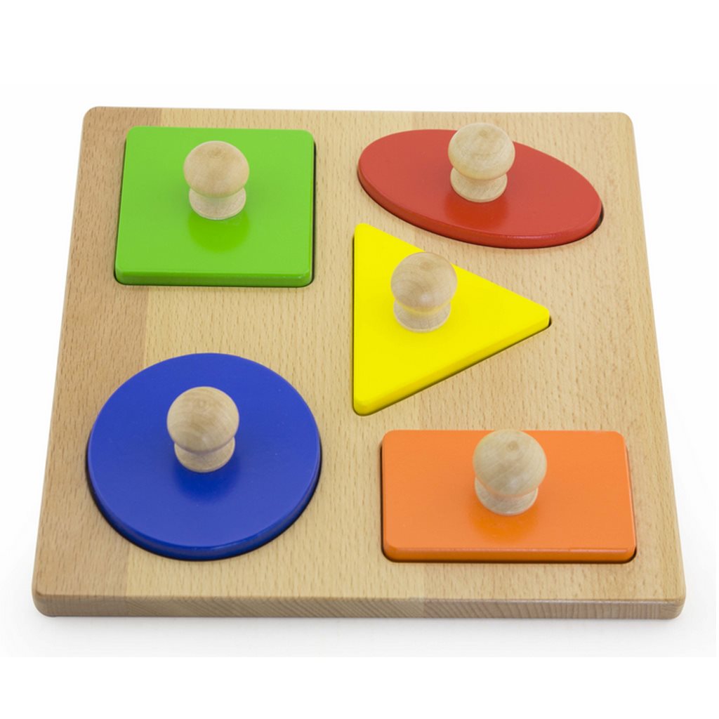 Dřevěné vkládací puzzle razítka Viga Tvary - multicolor