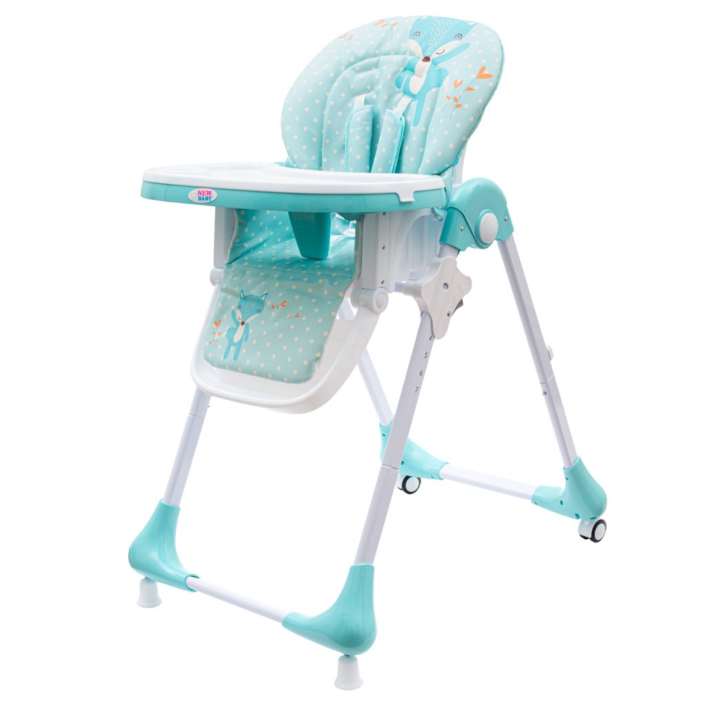 Jídelní židlička NEW BABY - Minty Fox - ekokůže a vložka pro miminka - zelená