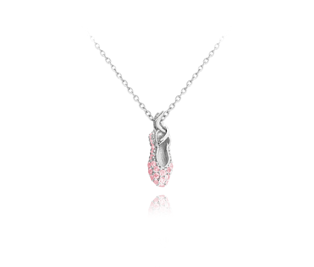 Stříbrný náhrdelník MINET BALETNÍ PIŠKOT s růžovými zirkony