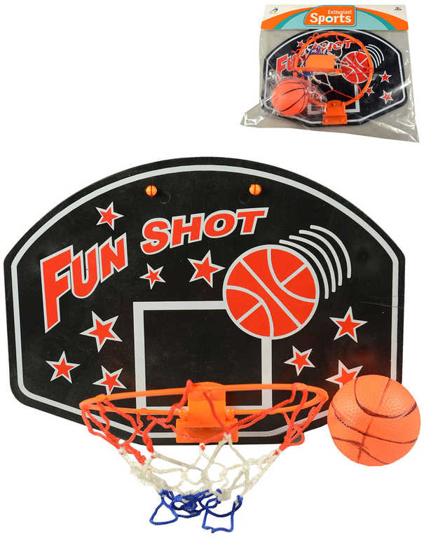 Basketbalový set deska 35x23cm s košíkem a míčem v sáčku