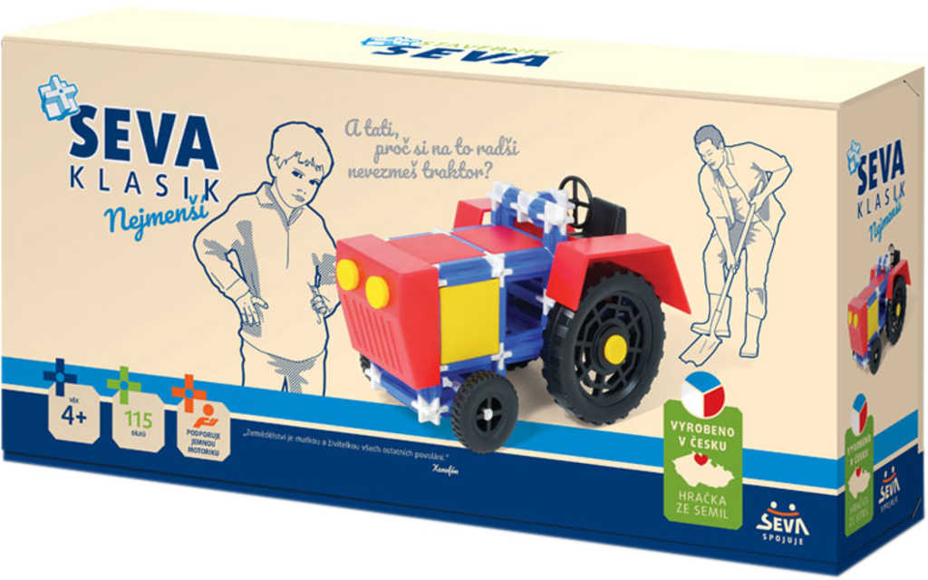 VISTA SEVA Traktor plastová STAVEBNICE 115 dílků v krabici