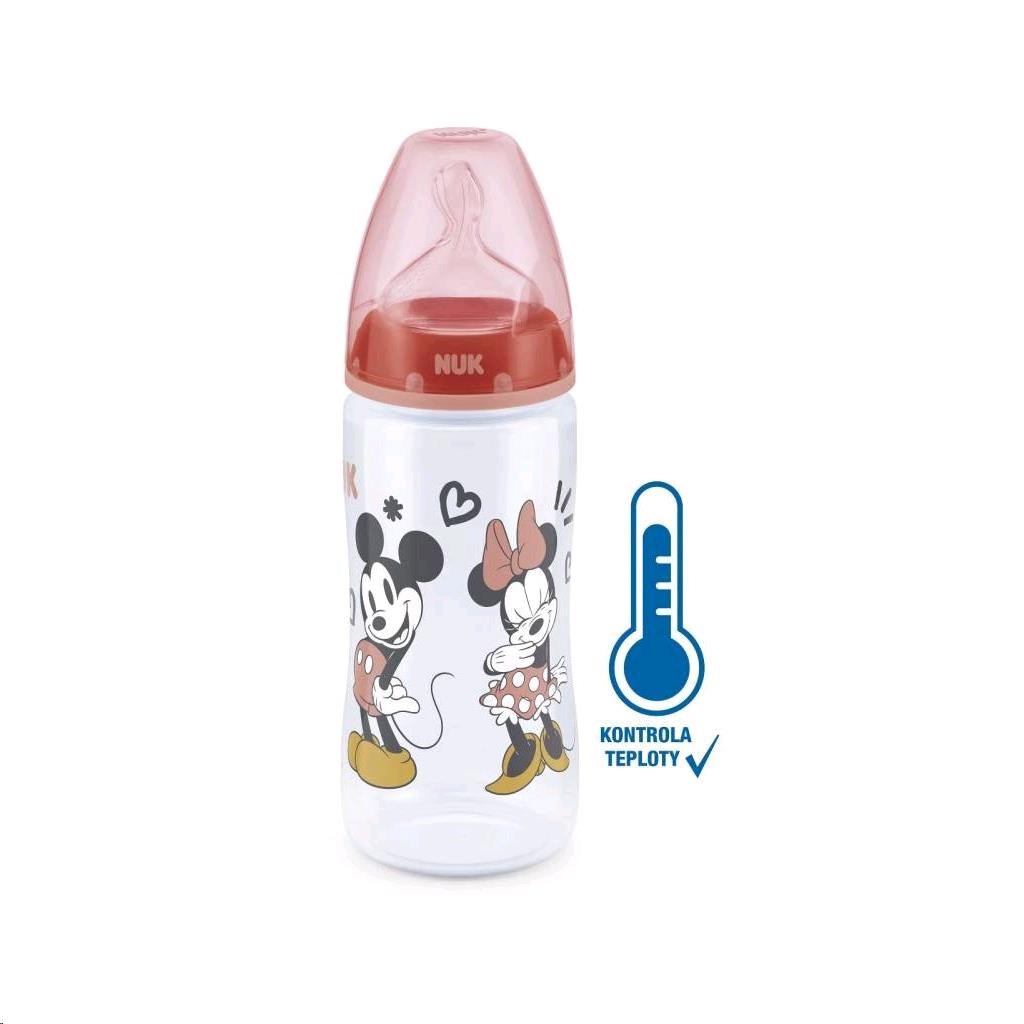 Kojenecká láhev na učení NUK Disney Mickey s kontrolou teploty 300 ml - červená