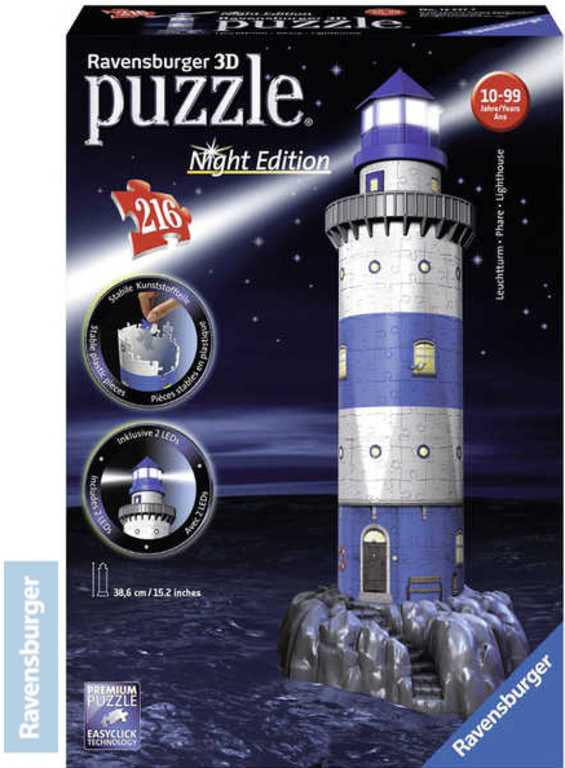 RAVENSBURGER Puzzle 3D Maják v příboji Noční edice 216 dílků