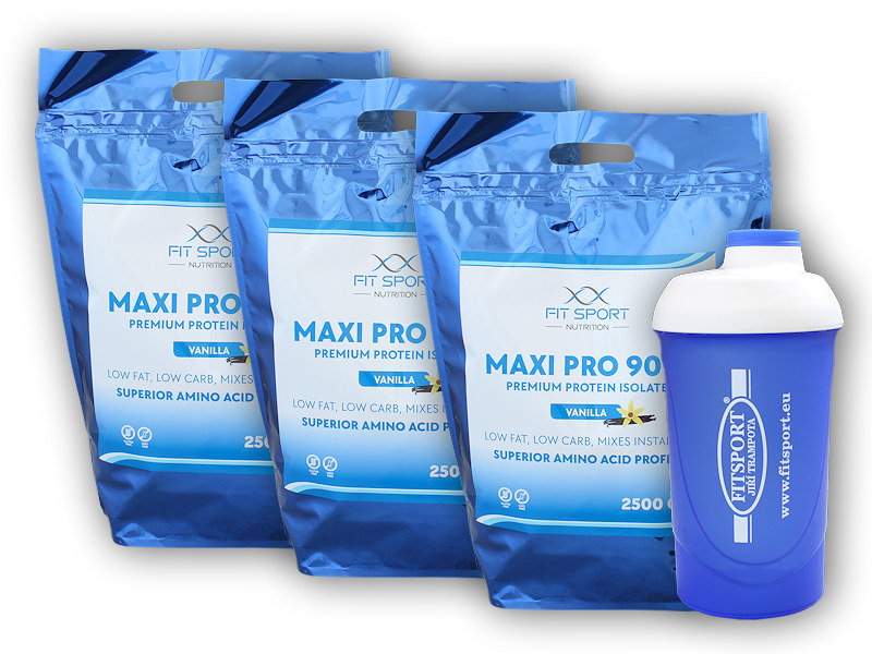 3x Maxi Pro 90% 2500g + šejkr - Fitsport-vanilka