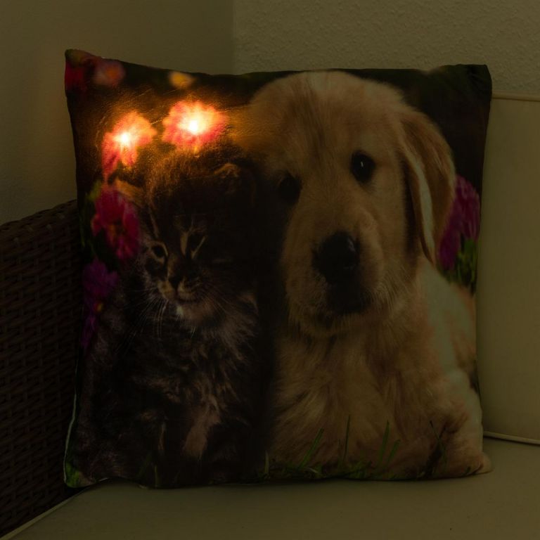 Dekorativní polštář s LED osvětlením Kočka a pes - 38x38 cm