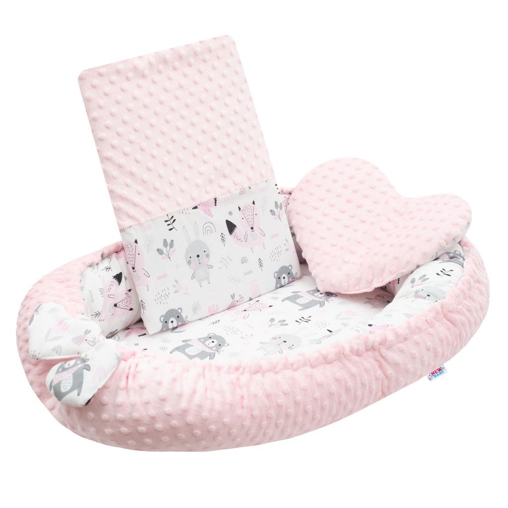 Luxusní hnízdečko s polštářkem a peřinkou New Baby - z Minky - růžová