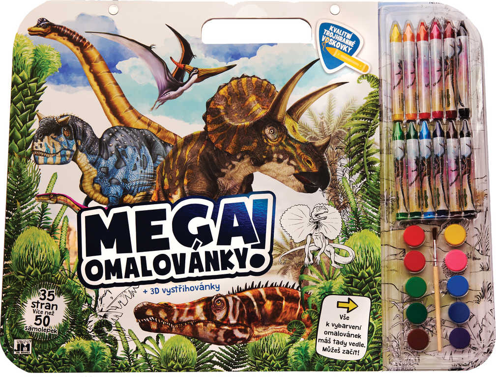 JIRI MODELS Mega omalovánkový set Dinosauři s voskovkami a barvičkami