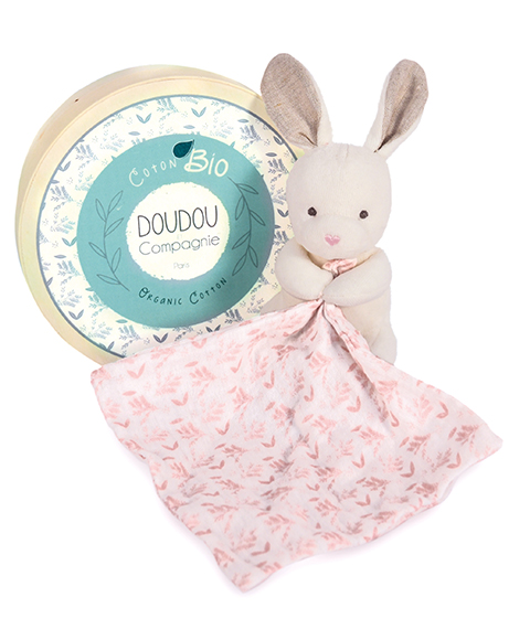 Doudou Plyšový králiček s růžovou dečkou z BIO bavlny 15 cm