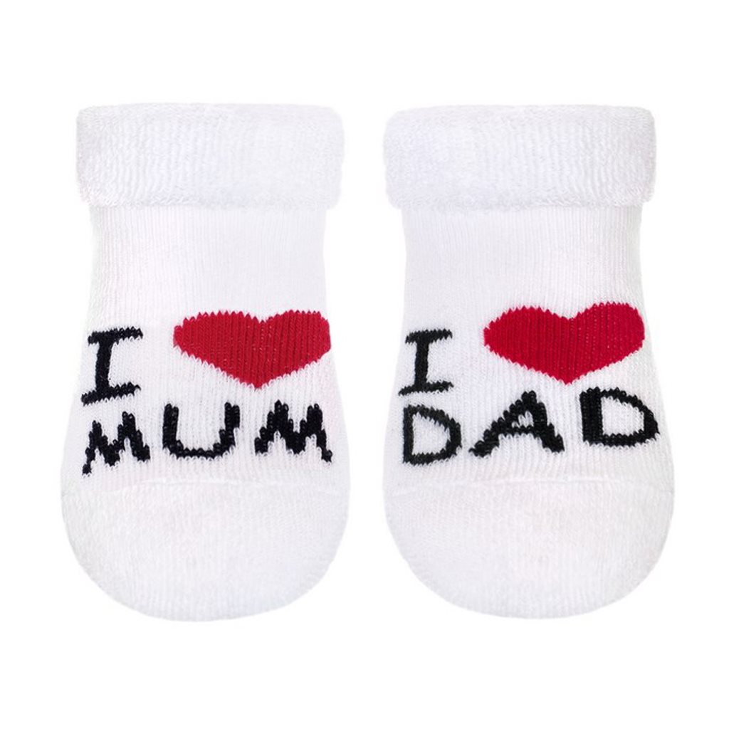 Kojenecké - froté ponožky New Baby I Love Mum and Dad - bílá/56 (0-3m)