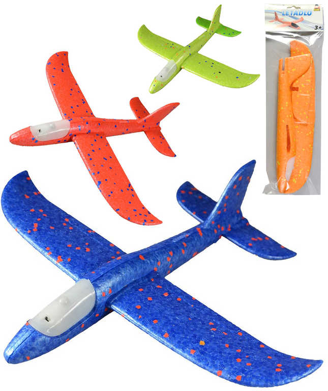 Letadlo soft házecí polystyrenové 34cm 4 barvy na házení na baterie Světlo