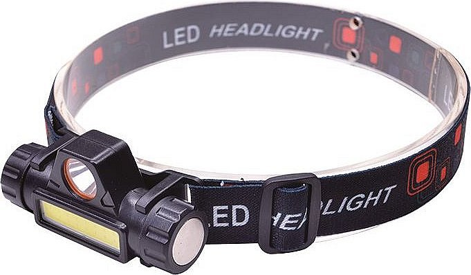 LED čelová nabíjecí svítilna, 3W + COB,150 + 120lm, Li-ion, USB