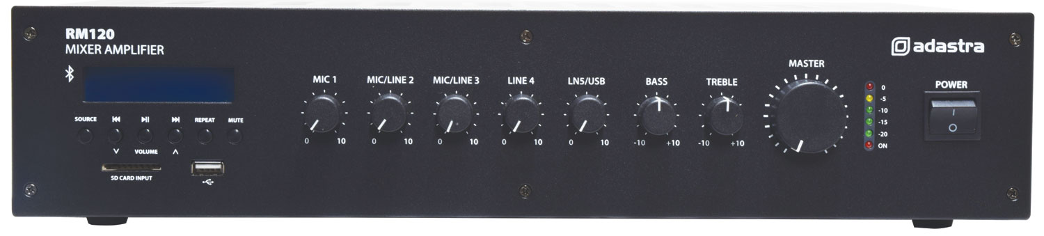 Adastra RM120, 100V 5-kanálový mixážní zesilovač, 120W, BT/MP3/FM