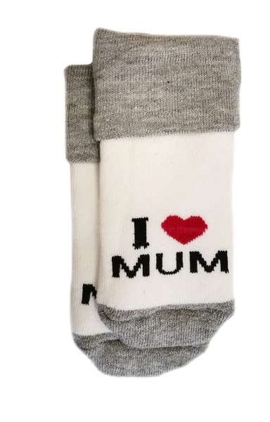 Kojenecké froté bavlněné ponožky I Love Mum, bílo/šedé 80/86 - 80-86 (12-18m)