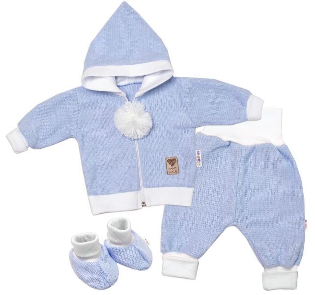baby-nellys-3-dilna-souprava-hand-made-pleteny-kabatek-kalhoty-a-boticky-modra-vel-68-68-3-6m