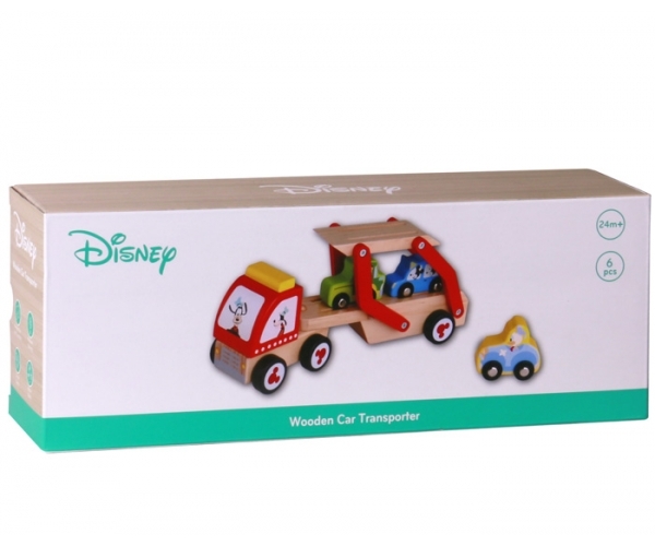 Disney dřevěný Goofyho tahač pro přepravu autíček s Mickeym, Donaldem a Plutem,29x12x7cm