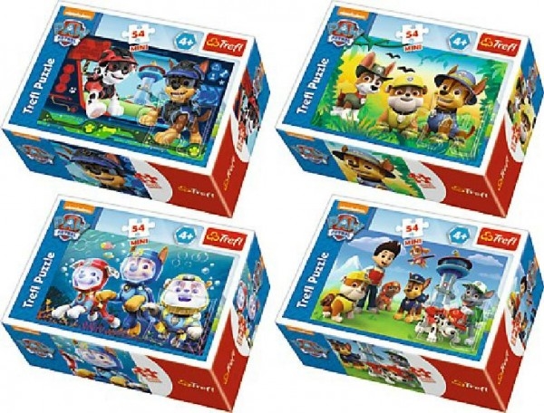 Minipuzzle 54 dílků Paw Patrol/Tlapková Patrola 4 druhy v krabičce 9x6x3cm 40ks v box