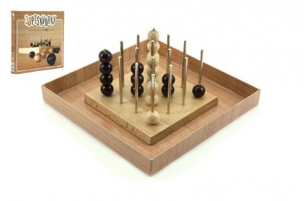 Piškvorky 3D podstavec + kuličky dřevo/kov hlavolam společenská hra v krabici 22x22x3