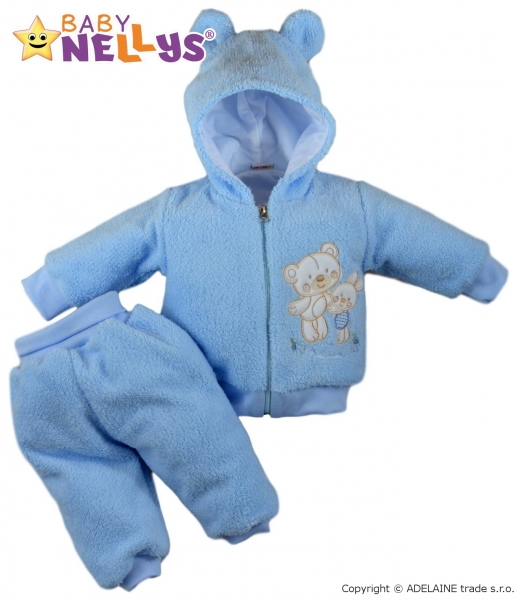 Chlupáčkový komplet OUŠKO Baby Nellys ® - modrý - 68 (4-6m)