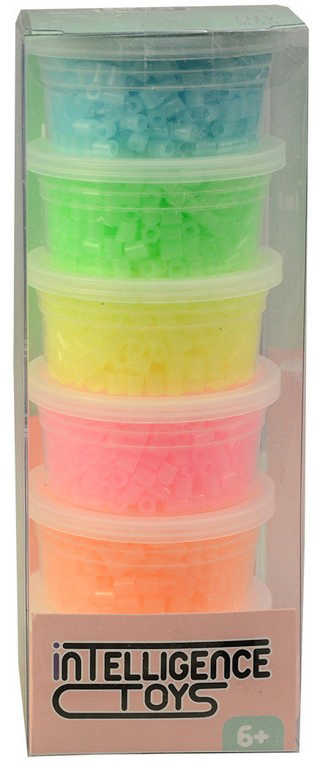 Korálky plastové k navlékání 6x 500ks neonové pastelové barvy v krabičce