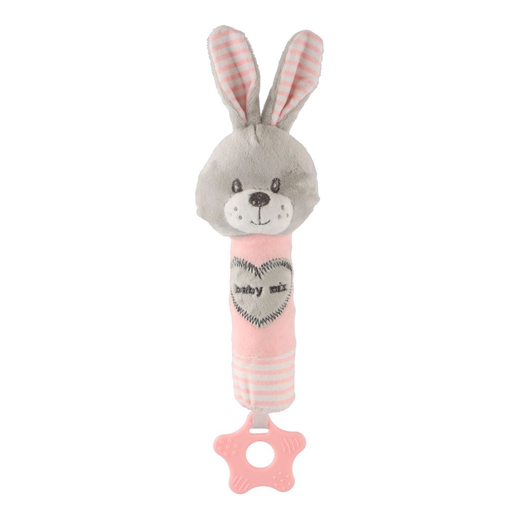 Dětská pískací plyšová hračka s kousátkem Baby Mix - králík - růžová